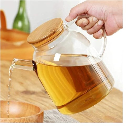Distributeur d'huile et de vinaigre Distributeur d'huile et de vinaigre, bouteille de vinaigre d'huile en verre avec couvercle et poignée, olive transparente avec couvercle en bois (1,8 L) (1 L) Distr