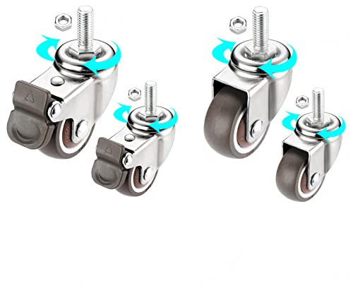 SAJMN M6/8/10 Gewinde Möbelrollen mit Bremse Gummiräder 4 Räder Tragkraft 200kg Bürostuhl Lenkrollen DIY Trolley Ersatzrolle M6-2nobrakes+2brakes