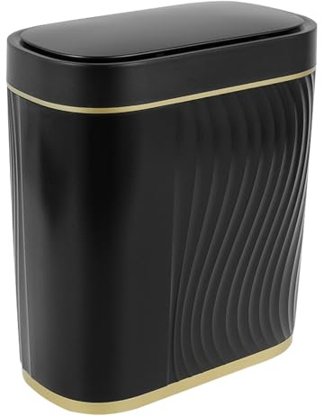 Poubelle automatique avec couvercle, 7 l, 26,5 x 29,5 x 14 cm, sans bruit, étanche, pour chambre à coucher, cuisine, salle de bain, bureau (noir + doré)