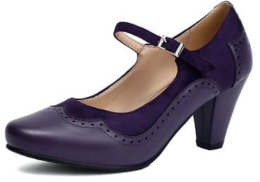 elerhythm Mary Jane Classic e Retro anni '20 Pump Heels Gatsby Oxford, modello anni '50, Pinup, vintage, punta chiusa rotonda anni '40, cinturino alla caviglia, Lilla, 41 EU
