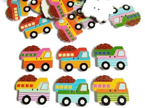 Apfelblüte | Knöpfe 31x27 mm Kipper Baumaschine Baufahrzeug bunt Holz 6 Stück 2 Loch Holzknöpfe Dekoknöpfe Knopf Kinderknöpfe Kinder lackiert Jungen Buben Baustellenfahrzeug