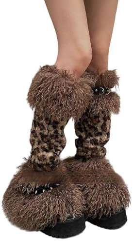 Hrtyvhin Plüschtiermuster Beinwärmer Fauxpelzen Stiefel Mit Nieten Strumpfband Für Frauen Festivals Pelzige Beinhülsen Socken Socken