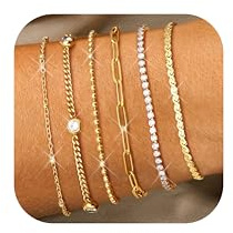 Diamday guldarmband för kvinnor silverarmband set rostfritt stål stapling CZ/länk/tennis/pärlkedja ankel armband smycken, rostfritt stål Rostfritt stål Zirkon Pärlor