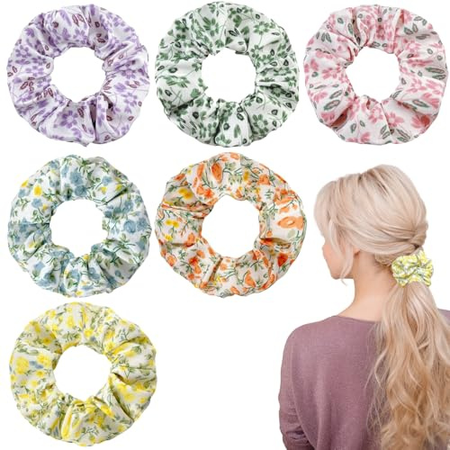 LUFFLOK 6 Pezzi Fiore morbido Scrunchies per Capelli, Portacoda Colorato in Raso per ragazze e donne, Seta Simulata Cerchietti per Capelli, Accessori Bande Elastico per Capelli (8 Pezzi)