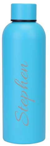 Personalised Engraved with Any Name Double Wall Insulated Water Bottle 500ml 17.5oz Hot Cold 5 Colours Available (Light Blue)