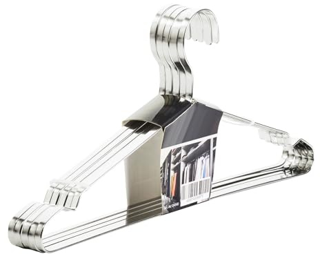 SOTECH 5er Set Design Kleiderbügel Edelstahl gebürstet (SS201) 450 x 193 mm | Flachprofil: 8 x 2,5 mm mit Antirutsch-Nut Garderobenbügel für Kleiderschränke und Garderoben
