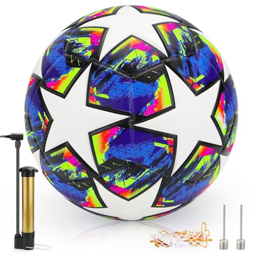 QGGTQG Championsleague Ball, Fußball Größe 5 mit Pumpe, Sport Training League Fußball, Fußballliebhaber Geburtstagsgeschenk, für Normale Spiel- und Trainingsbälle