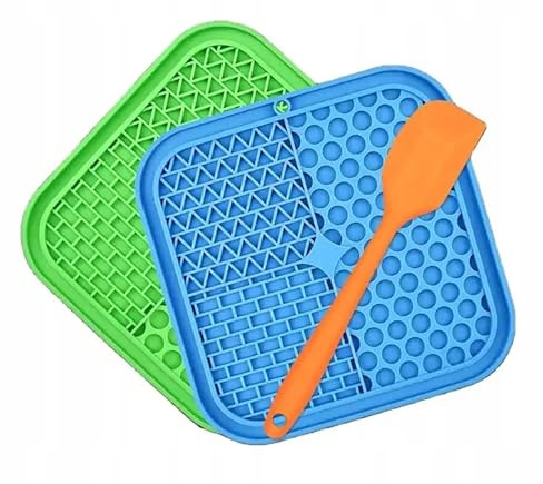 PerMix - Leckmatte für Hunde Katze,2er Pack Schleckmatte mit Silikonspachtel - Schleckmatte Hund für Welpen - 2 Pcs für Haustier Angst Relief und langsam füttern, Lebensmittelqualität Silikon