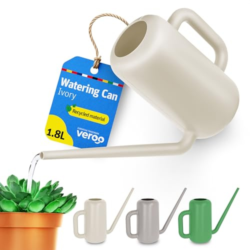 VEROO Annaffiatoio da Interno Piccolo 1,8l in Plastica Riciclata con Beccuccio Lungo per un’Irrigazione Precisa (Avorio)
