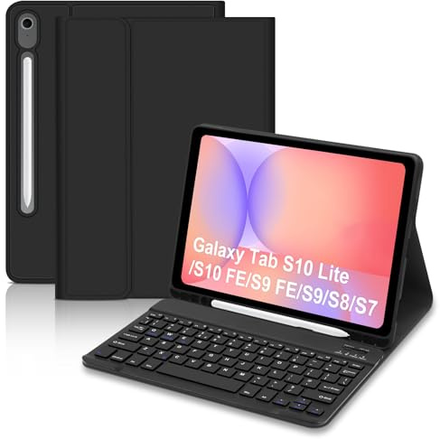 Keyboard Case for Samsung Galaxy Tab S10 Lite /S10 FE 20205/S9 FE 10.9/ Galaxy Tab S9 11 2023, Magnetic Detachable UK Layout Keyboard Cover with Pencil Holder for Galaxy Tab S9/S8/S7/, Black