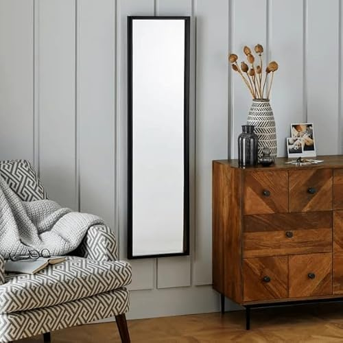 New Rectangle Full Length Wall Mirror – 120cm x 30cm Modern Wood Effect Frame, Indoor Hanging Mirror, Vertical or Horizontal Wall Mount, Elegant Home Décor M-12 (Black)