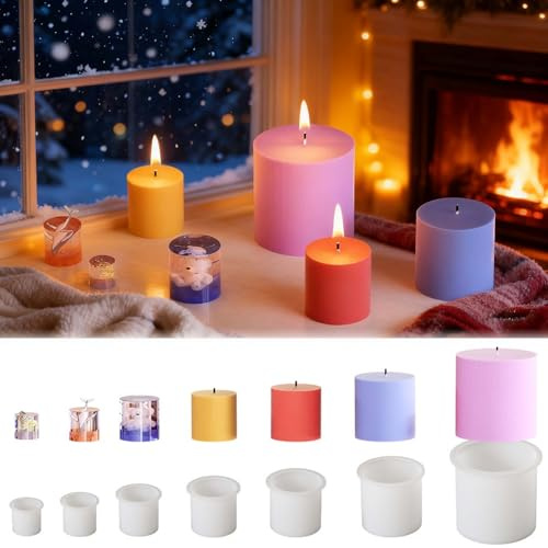 SVOCK Kerzenformen Silikon, 7 Stück Silikonformen Gießformen Kerzen, Kerzen Selber Machen Set Silikonformen Zylinder, Kerzenformen Zum Gießen Weihnachten für Gipskerzen Epoxidharz