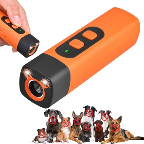 Calenxy Anti Bell Gerät Hunde, 3 Modi Ultraschall Hundeabwehr, Wiederaufladbar Antibell Ultraschall Gerät mit LED-Taschenlampe für Kleine Große Hunde Innen Außenbereich Hund