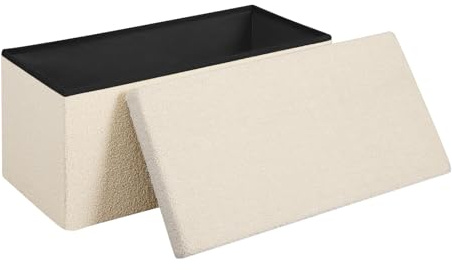 WOLTU Sittpall med förvaringsutrymme, för vardagsrum sovrum hall, hopfällbar sittkista med lock, tillverkad av teddyfleece och MDF, 80 L, 76 x 37 x 38 cm, beige