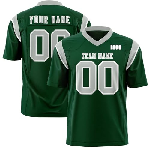 American Football Trikot Personalisiert mit Name/Nummer/Logo American Football Bekleidung Trikot T-Shirt für Herren Damen Erwachsene Kinder (Dunkelgrün-1)