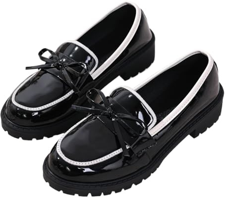 Mocasines de charol para mujer con lazo, plataforma sin cordones, tacón grueso, ortopédicos, antideslizantes, anchos