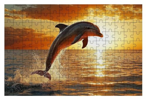 Puzzle 1000 Teile Delphin, Sonnenuntergang Puzzle 1000 Teile Erwachsene, Puzzel für Die Ganze Familie, Klassische Puzzles Geschicklichkeitsspiel, Holzpuzzle Geschenke für Frauen Männer, Deko -2083
