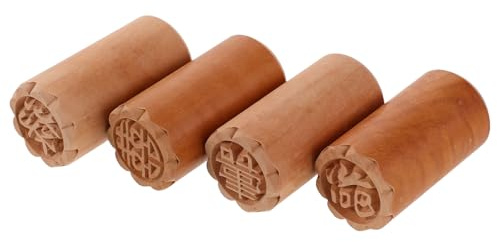 Homoyoyo Set 4 Timbri in Legno per Mooncake e Biscotti, Timbro per Torte Intagliato Motivi Tradizionali Cinesi, Strumento per Pasticceria per Dolci Fatti in Casa e Panini al Vapore