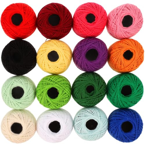 Luxshiny Hilo de Bordar Algodón 16 Colores Surtidos 45 M por Rollo para DIY Punto de Cruz Manualidades Costura y Bordado a Mano Kit Multifunción para Decoración Hogar Color Color Aleatorio