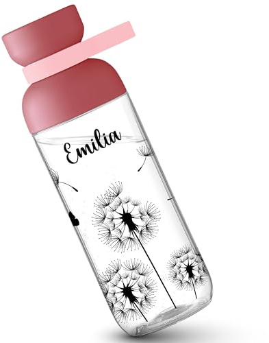 Kinder Trinkflasche Mepal Flasche - Blumen & Pflanzen - Pusteblume mit Name - personalisiertes Geschenk Löwenzahn Deko Zubehör - 500 ml - Rosa