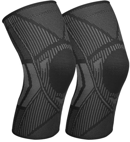Ruilaibao Kompression Kniebandage mit Rutschfestem Silikonstreifen Kniestütze für Männer Damen Elastisch Knie Sleeve für Sport Fitness Gewichtheben Joggen Basketball Volleyball 2 Stück (Schwarz, L)