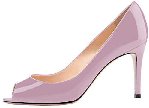 Soireelady Damen High Heels Peep Toe Stöckel Absatzschuhe Elegante Klassische Lackleder Schuhe 8 cm Stöckelschuhe mit Absatz Helles Lila EU35