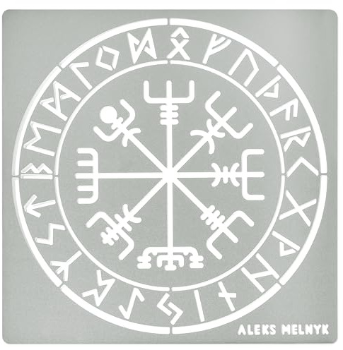 Aleks Melnyk #63 Schablone, Wikinger Kompass, Viking Runen, Metall Stencil Vorlagen for Painting, Vegvisir, Keltische Symbol, 1 Stück, Brandmalerei Schablone, Zeichnen, Germanen, Nordischer Kompass