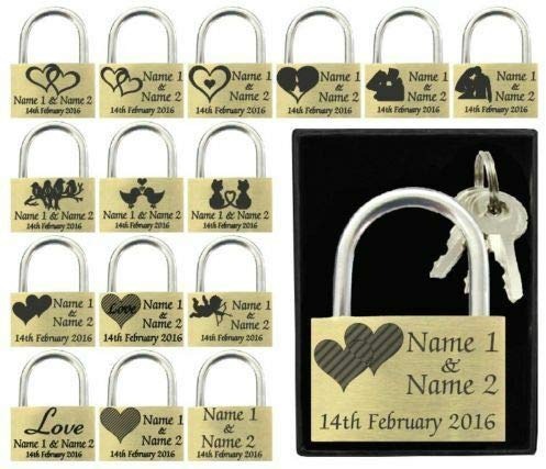 Anniversary, Valentines Present, Wedding Favour 40mm Love Lock Personalised Engraved Padlock (Double Heart)