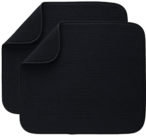 BW&HM Alfombrilla de microfibra para secar platos, Alfombrilla escurreplatos Microfibra Absorbente Secado rápido 40 x 46 cm 2 Unidades Negro