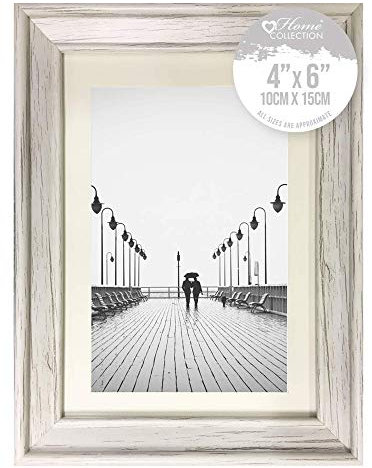 Design Group White Solitaire Shabby Chic Distressed Wood Styrene Photo Frames 4x6