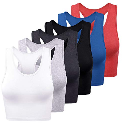 FEPITO Top Corto Corto da Donna in Cotone Sportivo 6 Pezzi Top Senza Maniche con Retro a Vogatore