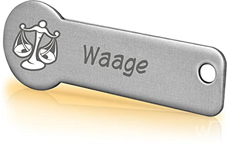 Einkaufswagenlöser ® Code24 Sternzeichen Waage/Schlüsselanhänger Einkaufschip mit Schlüsselfundservice/Abziehbarer Einkaufswagenchip Metall, Chip Einkaufswagen, Key Finder / 4 Jahre Fundservice