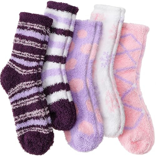ANTSANG Fluffy Socks Womens Ladies Bed Slipper Cosy Winter Warm Thick Stocking Fillers Women Soft Fleece Comfy Mum Mothers Day Gifts Christmas Stocking Fillers (Purple Stripe)