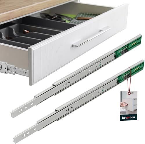 KOTARBAU® - 1 paio (2 pezzi) di binari telescopici con cuscinetti a sfera (500 mm) per cassetti completamente estraibili, con chiusura automatica SoftClosing