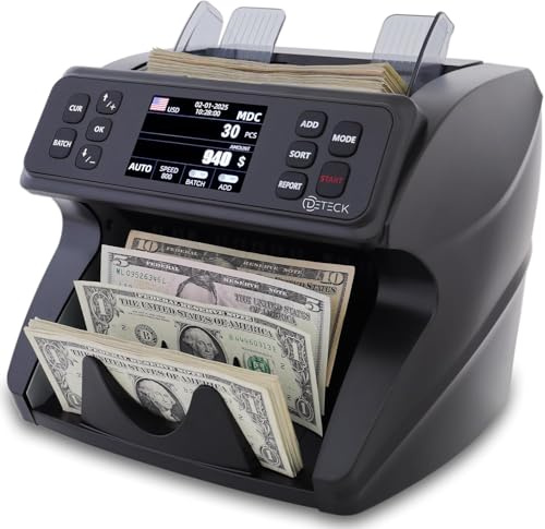 DETECK DT600 Bank Grade Money Counter Machine Mixed Denomination, Value Counting, Multi Currency, Bill Cash Counter 2CIS/UV/IR/MG/MT Counterfeit Detection, Serial Number, Printer Enabled