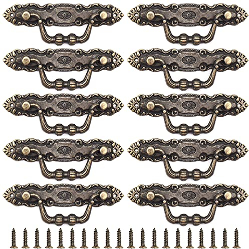 RoadLoo Vintage Cabinet Handles, 10 Pcs Antique Bronze Round Cabinet Pull Handles with Screws Furniture Drawer Cabinet Copper Cup Drawer Handles for Cupboard Wardrobe Dressers Home Kitchen Bedroom