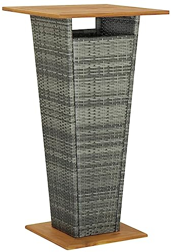 vidaXL Akazienholz Massiv Bartisch Gartentisch Stehtisch Bistrotisch Partytisch Esstisch Terrassentisch Balkontisch Grau 60x60x110cm Poly Rattan