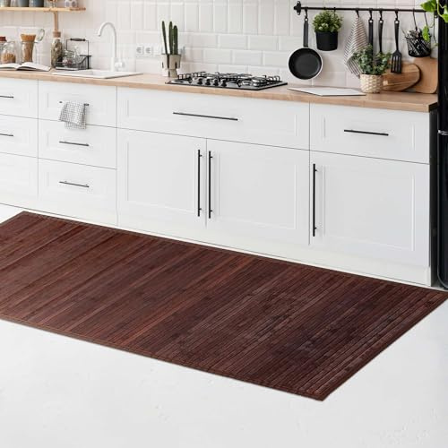CosìCasa Bambusmatte Badematte Holz rutschfest | Nachhaltiger Bambusteppich, Küchenläufer, Duschvorleger | rutschfeste Badematte Bambus | Holzmatte für Bad & Küche (Einfarbig Braun, 50 x 180 cm)