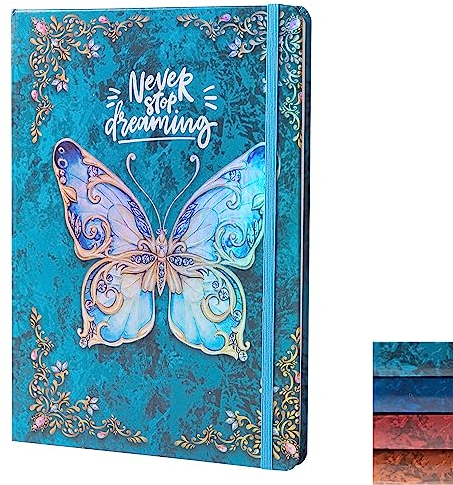 Liniertes Tagebuch Notizbuch, B5 3D Schmetterling geprägtes Hardcover Schreib-Tagebuch mit elastischem Verschlussband, 192 Seiten liniertes Papier für Schule, Büro, Zuhause, 22,9 x 17,5 cm