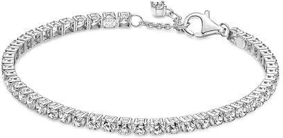 PANDORA Moments Funkelndes Tennisarmband mit Karabiner-verschluss in Sterling Silber, kompatibel mit Ringen aus der Moments Kollektion, Größe: 20cm