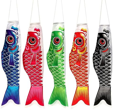 5 Stücke Japanische Karpfen Flagge Fisch Koinobori Windsack Japanische Zimmer Dekoration Sushi Restaurant Deko Wind Streamer Japan Hängende Fahne Gartendeko Balkon Terrassen Garten Hängedeko
