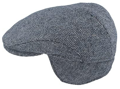 Breiter Herren Winter Schiebermütze mit Ohrenklappen Flatcap Schirmmütze 100% Wolle mit ausklappbarem Ohrenschutz Mütze Hautfreundlich & Bequem