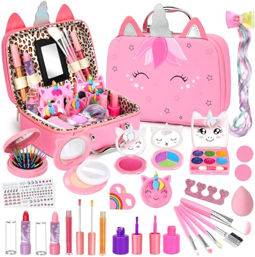 Flybay Maquillage Enfant Jouet Filles, Lavable Malette Maquillage Jouet pour Enfant, Coffret Maquillage Enfant Filles Makeup Set, Cadeau de Noël Anniversaire Jouet pour Princesse Fille 3 4 5 6 7+ Ans