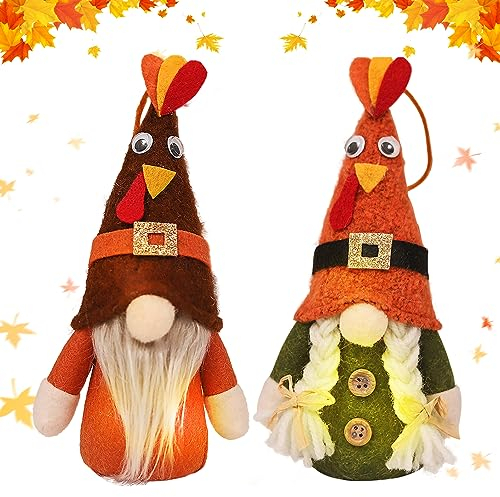 1 Paar Herbstdeko Wichtel Figuren mit LED Licht,Herbst Ernte Zwerg Niedlichen Zwerge Figuren,Erntedankwichtel Herbstdeko Zwerge Figuren Gesichtslose Puppe Plüsch mit LED Figur Beleuchtete Wichtel