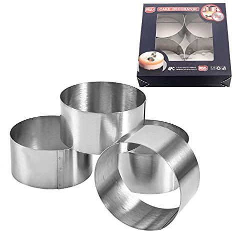 JUHONNZ Anillos para Tartas,4 PCS Mousse Círculo Pastel Anillo de Mousse de Acero Inoxidable Moldes Redondos para Tarta Mini Anillos para Tartas Pasteles Panqueques 10x10x5cm