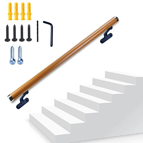 Dakzhou 3.25Ft Wooden Handrail Resin Non-Slip Stair Handrail Wall Mounted Handrail Indoor Outdoor, Comfortable Barrier-Free Stair Handrail for Elderly 1.97 Round…