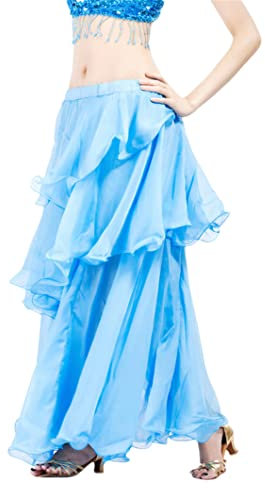 Disimlarl Damen-Kostüm, 3-lagig, lang, Chiffon, Bauchtanz, Unterricht, orientalisches Tanzen, Rock, türkis, Einheitsgröße