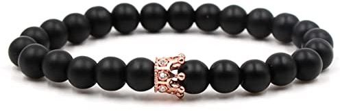 Zirkonia Armband Damen, Perlen Armband Frauen Schwarzes Roségold Legierung Krone Perlenarmbänder Edelstein Armband 19cmx8mm