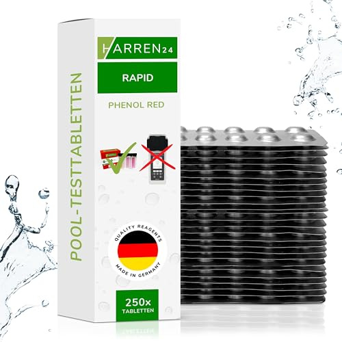 harren24 Rapid Testtabletten für Schütteltester, DPD 1 freies Chlor/DPD 4 Aktivsauerstoff/Phenol Red pH-Wert, 50x, 100x, 250x, 500x, Wassertester (PH RED / 250 Tabletten)