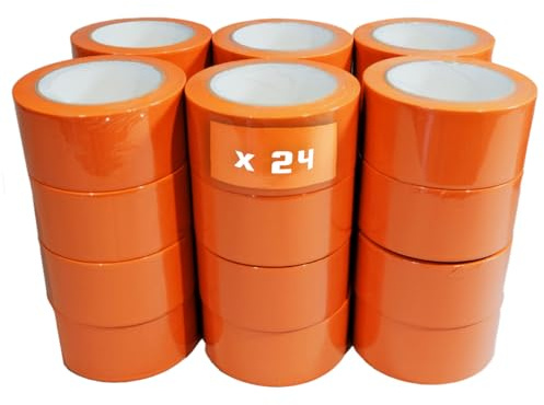 Lote de 24 Cintas adhesivas naranja de PVC 75 mm x 33 m para el sector de la construcción - Cinta adhesiva TECPLAST